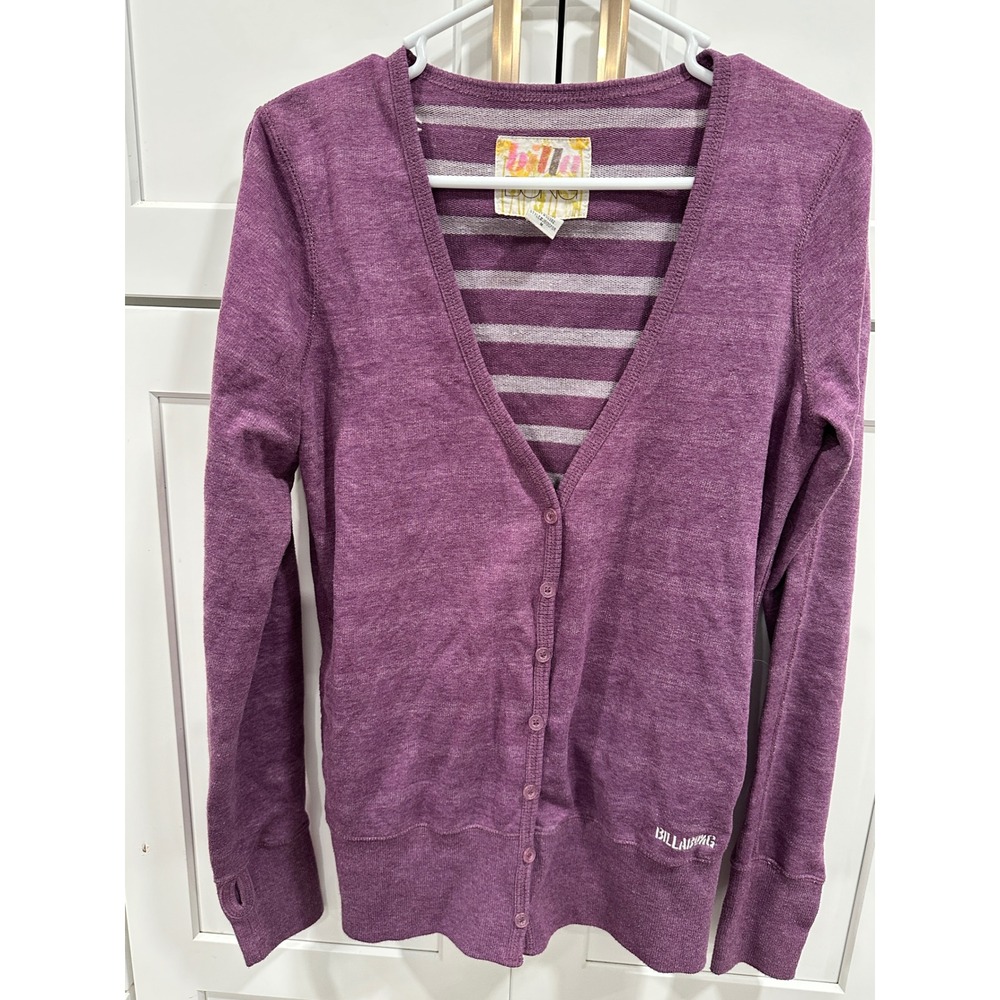 Billabong Purple Cardigan V-Neck‎ Button Front Long Sleeve Knit Top M